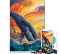 Puzzle da 1000 pezzi con paesaggio urbano e balena che salta,gioco di concentrazione mentale,taglio di precisione,bordi lisci,gioco significativo per costruire connessioni (38x26cm)