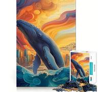Puzzle da 1000 pezzi con paesaggio urbano e balena che salta,ideale per ragazzi,stimolante per la mente Incastri precisi,senza spazi vuoti Attività rilassante di gruppo al chiuso (50x75cm)
