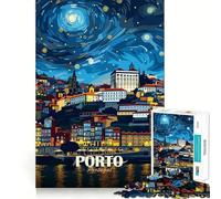 Puzzle da 1000 pezzi con paesaggio urbano notturno di Porto, Portogallo, ideale per adolescenti Gioco di logica stimolante, evasione rilassante, bordi trasparenti, regalo di compleanno (50x75cm)