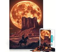 Puzzle da 1000 pezzi con paesaggio western,cowboy e luna Divertimento e allenamento mentale Componenti robusti e ben definiti Un passatempo avvincente per rilassarsi in casa (38x52cm)
