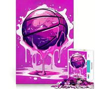 Puzzle da 1000 pezzi con pallone da basket rosa e gocce di vernice, ideale per adolescenti Migliora la memoria, favorisce il rilassamento mentale e crea un regalo creativo (38x26cm)