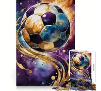 Puzzle da 1000 pezzi con pallone da calcio ad acquerello e dettagli dorati per adulti,ideale per sviluppare la capacità di concentrazione e migliorare il tempo trascorso Ideale per incastri