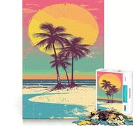 Puzzle da 1000 pezzi con palme al tramonto sulla spiaggia, ideale per ragazzi, gioco di intelligenza, divertimento al chiuso, taglio di qualità, regalo creativo (38x26cm)
