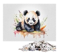 Puzzle da 1000 pezzi con panda acquerello e accenti floreali per adulti e puzzle in legno per gli amanti dei puzzle 1000 pezzi (75x50 cm)