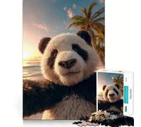 Puzzle da 1000 pezzi con panda al tramonto su una spiaggia tropicale, ideale per adulti Gioco di logica e abilità, antistress, con taglio preciso ed elegante (50x75cm)