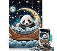 Puzzle da 1000 pezzi con panda che dorme sulla luna crescente, ideale per ragazzi Gioco di logica e abilità, divertimento condiviso, taglio preciso, decorazione da parete (38x52cm)