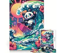 Puzzle da 1000 pezzi con panda che fa surf al tramonto, ideale per adolescenti, stimola la memoria, riduce lo stress e crea un'immagine con bordi precisi, perfetta per decorare le pareti (38x52cm)
