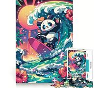Puzzle da 1000 pezzi con panda che fa surf al tramonto, ideale per adolescenti, stimola la memoria, riduce lo stress e crea un'immagine con bordi precisi, perfetta per decorare le pareti (38x52cm)