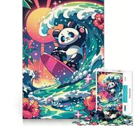 Puzzle da 1000 pezzi con panda che fa surf al tramonto, ideale per ragazzi, per migliorare la memoria, favorire il relax e creare un'atmosfera rilassante Regalo classico (50x75cm)