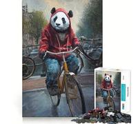 Puzzle da 1000 pezzi con panda in bicicletta ad Amsterdam, ideale per ragazzi, stimola la memoria, riduce lo stress e favorisce la decorazione murale con bordi netti (38x52cm)