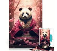 Puzzle da 1000 pezzi con panda in kimono rosa, ideale per adolescenti, stimola la memoria, riduce lo stress e crea un'immagine tridimensionale da appendere al muro (50x75cm)