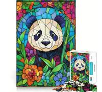 Puzzle da 1000 pezzi con panda in vetro colorato per adulti e ragazzi, gioco di logica, tempo libero, bordi precisi, decorazione murale 50x75cm