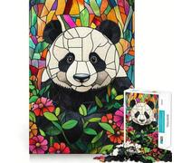 Puzzle da 1000 pezzi con panda in vetro colorato per adulti, gioco per esercitare la mente, divertimento casual, taglio di precisione, regalo artistico 38x52cm
