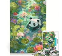 Puzzle da 1000 pezzi con panda nello stagno delle ninfee gioco rilassante per genitori e figli regalo per amici e familiari 38x52cm