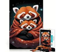 Puzzle da 1000 pezzi con panda rossi accoccolati in una coperta a stelle, ideale per adolescenti, gioco di logica e concentrazione, ideale per creare un'atmosfera da sogno (50x75cm)