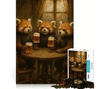 Puzzle da 1000 pezzi con panda rossi che bevono birra al pub, ideale per adolescenti, stimola la memoria, facile da realizzare, con bordi puliti, perfetto per Natale (38x52cm)