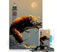 Puzzle da 1000 pezzi con panda rosso che dorme vicino a un faro, ideale per adolescenti, per rafforzare la memoria e il legame familiare, con bordi precisi e un regalo pensato con cura (38x26cm)