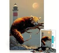 Puzzle da 1000 pezzi con panda rosso che dorme vicino a un faro, ideale per adolescenti, stimola la memoria, rilassa e dona un tocco di classe Sorpresa di compleanno (50x75cm)