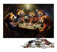 Puzzle da 1000 pezzi con panda rosso che gioca a poker, puzzle in cartone per adulti, gioco per adulti, regalo per famiglie, gioco interattivo, sfida mentale, 26X38CM / 10,23x14,96 pollici.