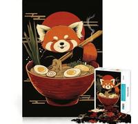 Puzzle da 1000 pezzi con panda rosso che gusta una ciotola di ramen, giocattolo per adulti, per allenare la mente, morbido e rilassante, da assemblare, un regalo adorabile (38x52cm)
