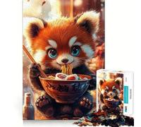 Puzzle da 1000 pezzi con panda rosso che mangia ramen, ideale per adulti, gioco di logica antistress, taglio di precisione, regalo per le festività (38x26cm)
