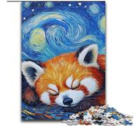 Puzzle da 1000 pezzi con panda rosso e cielo stellato in legno, idea regalo per le feste, opera d'arte umoristica, opera d'arte dettagliata 50x75cm, Natale o compleanni