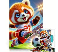 Puzzle da 1000 pezzi con panda rosso e pallone da calcio per adolescenti, ideale per rafforzare la memoria e il legame familiare, con bordi precisi e un regalo pensato con cura (38x26cm)