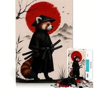 Puzzle da 1000 pezzi con panda rosso e samurai, sole rosso, ideale per ragazzi Gioco di logica, rilassante e divertente, con bordi precisi Decorazione da parete (38x52cm)