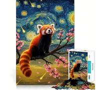 Puzzle da 1000 pezzi con panda rosso in stile Notte stellata per ragazzi, gioco di puzzle stimolante per il relax, ritaglio chiaro, regalo per le festività (50x75cm)