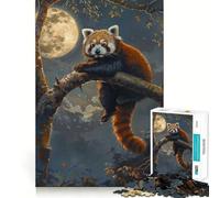 Puzzle da 1000 pezzi con panda rosso, luna, albero e notte, per adulti, ideale per migliorare la memoria, alleviare l'ansia, assemblare e creare un regalo artistico (38x26cm)