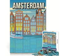 Puzzle da 1000 pezzi con panorama dei canali di Amsterdam e skyline cittadino, ideale per ragazzi, un passatempo stimolante e divertente, perfetto come regalo festivo (38x52cm)