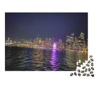 Puzzle da 1000 pezzi con panorama notturno della città e riflessi viola,adulti. Gioco educativo, bella decorazione, sfida di alta difficoltà, regalo di compleanno. Dimensioni: 52x38 cm.