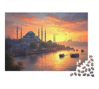 Puzzle da 1000 pezzi con panorama urbano al tramonto, moschea di Istanbul e riflesso del tramonto, per adulti, giochi educativi, decorazione per la casa, regalo di compleanno, 52x38cm