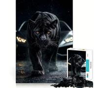 Puzzle da 1000 pezzi con pantera e hypercar nera per adulti, stimolante per la mente, ideale per momenti di svago e relax, con bordi precisi, (50x75cm)