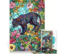 Puzzle da 1000 pezzi con pantera in vetro colorato per ragazzi, gioco di abilità mentale, svago, divertimento, design, assemblaggio, regalo elegante 38x26cm