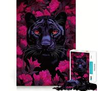 Puzzle da 1000 pezzi con pantera nera e fiori rosa,gioco di incastri precisi,stimolante per la mente,ideale per momenti di relax,decorazione natalizia da parete 50x75cm