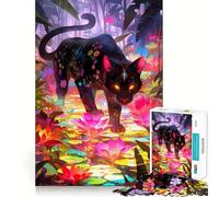 Puzzle da 1000 pezzi con pantera nera in una giungla floreale,incastro perfetto,attività di gioco intelligente,divertimento per il tempo libero,regalo di compleanno 38x26cm