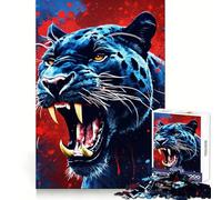 Puzzle da 1000 pezzi con pantera nera ruggente e schizzi rossi, ideale per adolescenti Rafforza la memoria, rilassante e divertente Bordi lisci Lista dei desideri di Babbo Natale (38x52cm)