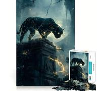 Puzzle da 1000 pezzi con Pantera Nera su antiche rovine,taglio perfetto,divertente gioco rompicapo cognitivo,ideale per il tempo libero,regalo artistico di Natale 38x52cm
