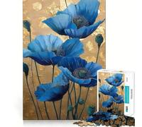 Puzzle da 1000 pezzi con papaveri blu e sfondo dorato,pezzi a incastro,giocattolo creativo e divertente,ideale per momenti di relax e svago,regalo di compleanno 38x52cm