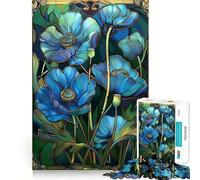 Puzzle da 1000 pezzi con papaveri blu e vetrata artistica,gioco a incastro preciso,giocattolo creativo e divertente,gioco rilassante,regalo di Natale per la tranquillità 50x75cm