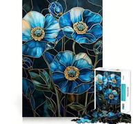 Puzzle da 1000 pezzi con papaveri blu in vetro colorato per adolescenti, gioco di logica e abilità, tranquillo, taglio preciso, sorpresa di Natale 38x52cm
