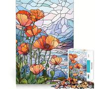 Puzzle da 1000 pezzi con papaveri in vetro colorato, taglio netto, gioco di logica, rilassante, regalo di compleanno (50x75cm)