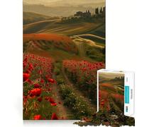 Puzzle da 1000 pezzi con papaveri rossi in Toscana, ideale per adolescenti, per stimolare la memoria, favorire la calma e creare un'atmosfera rilassante (38x52cm)