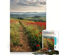 Puzzle da 1000 pezzi con papaveri rossi in Toscana per adolescenti, gioco di intelletto, relax mentale, taglio di qualità, regalo per le vacanze (50x75cm)