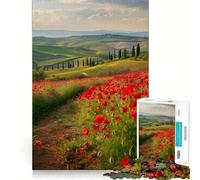Puzzle da 1000 pezzi con papaveri rossi in Toscana per adolescenti, ideale per rafforzare la memoria, creare un'atmosfera rilassante e divertente, con bordi di qualità e un regalo perfetto (50x75cm)