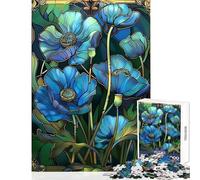 Puzzle da 1000 pezzi con papavero blu,vetrate colorate,giocattoli antistress,ottimo regalo per giochi impossibili,allena il tuo cervello e le tue mani,dimensioni 38x52cm