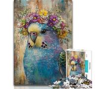 Puzzle da 1000 pezzi con pappagallino che indossa una corona floreale per adolescenti,aiuta il cervello a esercitare giocattoli avvincenti per coltivare la pazienza e l'interazione genitore-figlio