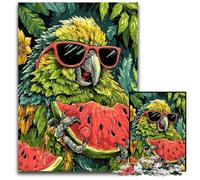 Puzzle da 1000 pezzi con pappagallo che mangia anguria, in cartone, dal design intricato per adolescenti, decorazioni fai da te e divertimento che stimola il cervello, 26x38cm