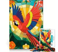Puzzle da 1000 pezzi con pappagallo dai colori vivaci in stile vetrata,per adulti Gioco di abilità mentale,taglio laser per un incastro perfetto,attività gratificante per le giornate di pioggia